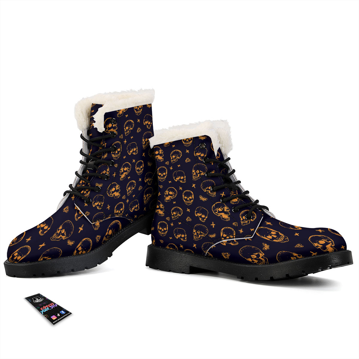Skull Halloween Print Pattern Winter Boots-grizzshop