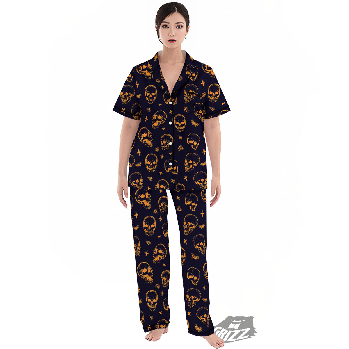 Skull Halloween Print Pattern Women's Pajamas Set-grizzshop