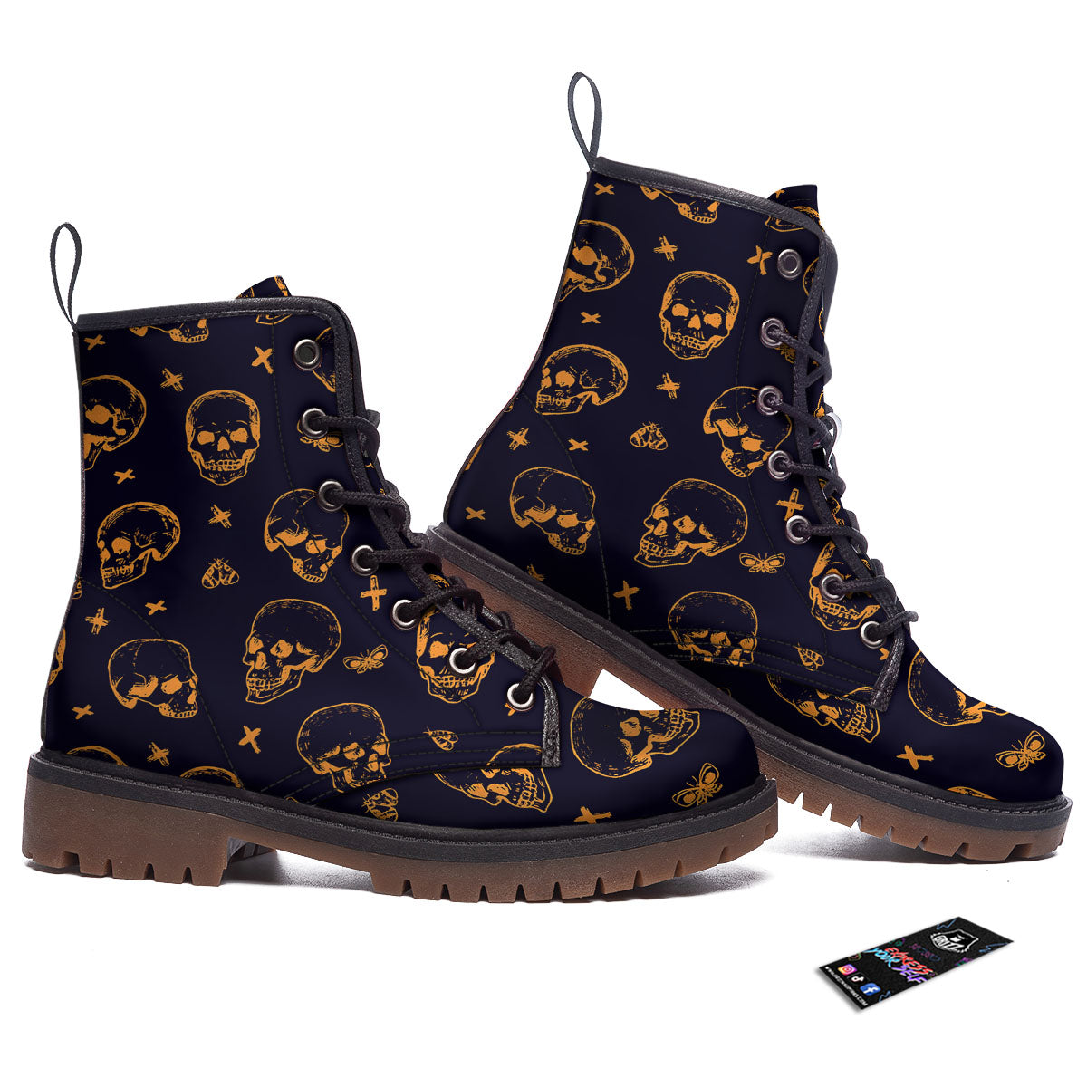 Skull Halloween Print Pattern Work Boots-grizzshop