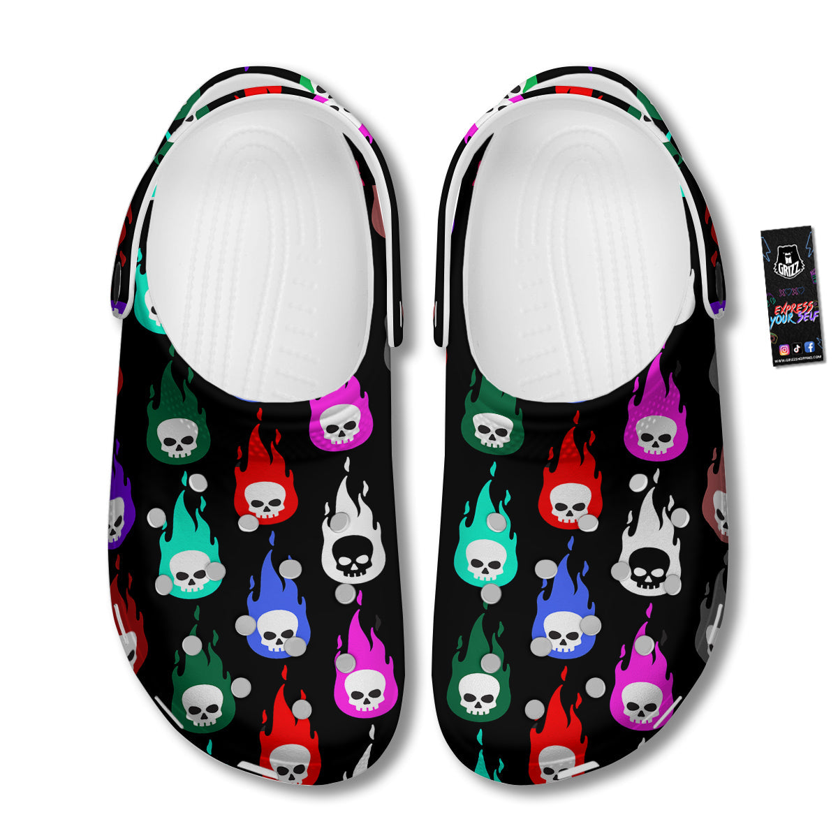 Skull Head Fire Colorful Print Pattern Clog-grizzshop