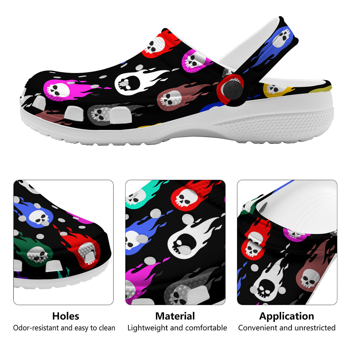 Skull Head Fire Colorful Print Pattern Clog-grizzshop
