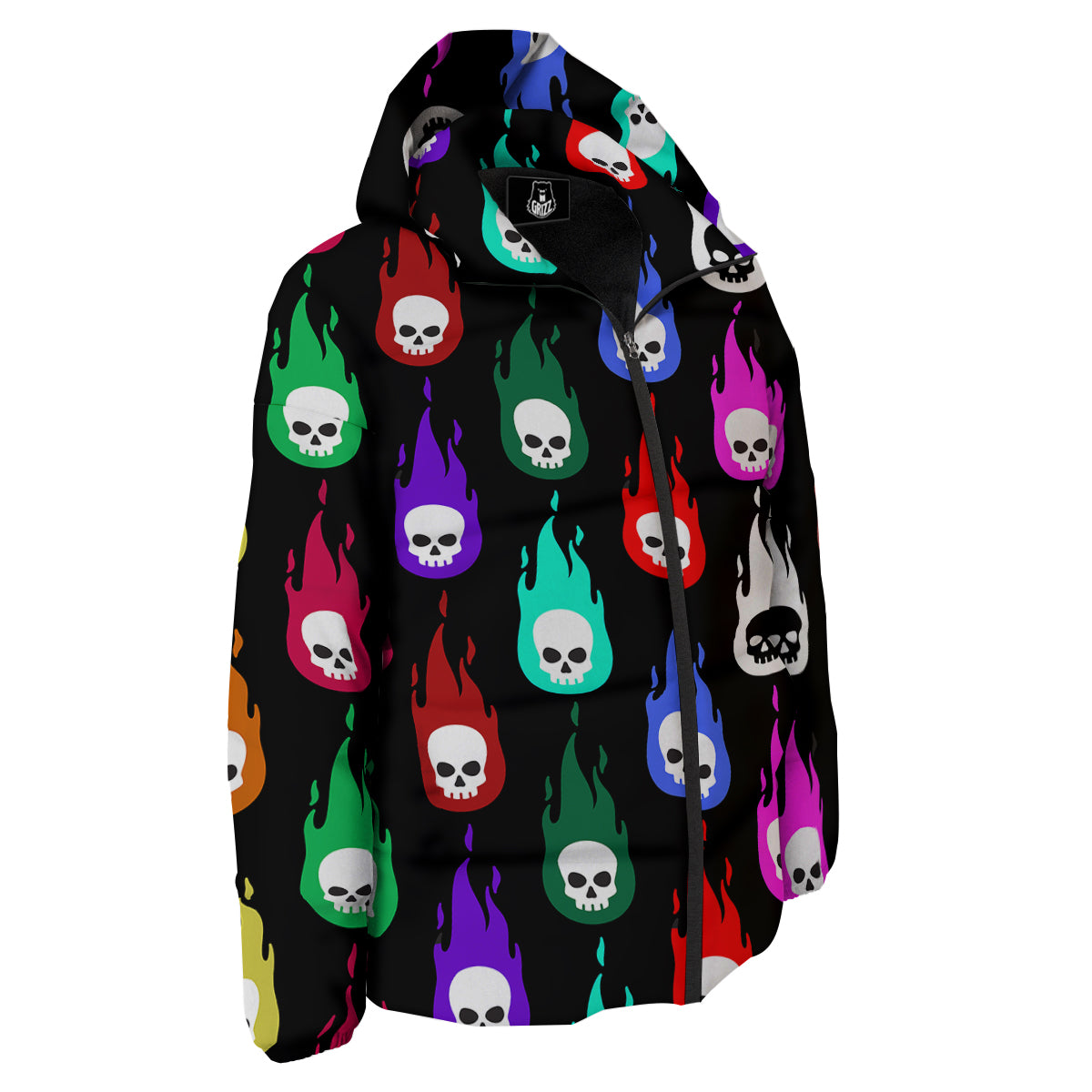 Skull Head Fire Colorful Print Pattern Down Jacket-grizzshop