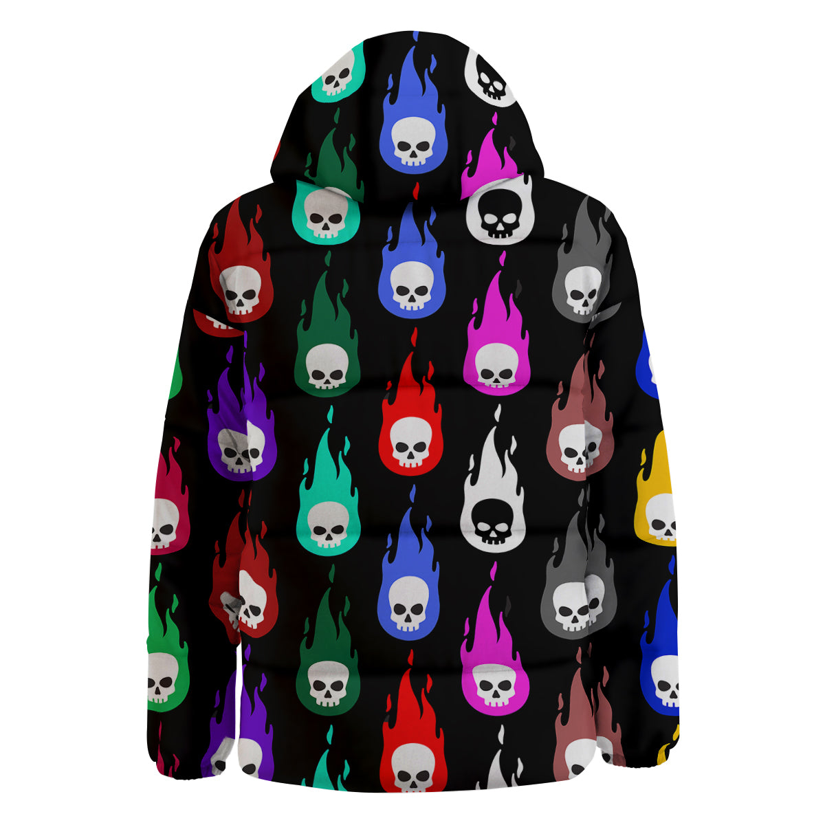 Skull Head Fire Colorful Print Pattern Down Jacket-grizzshop
