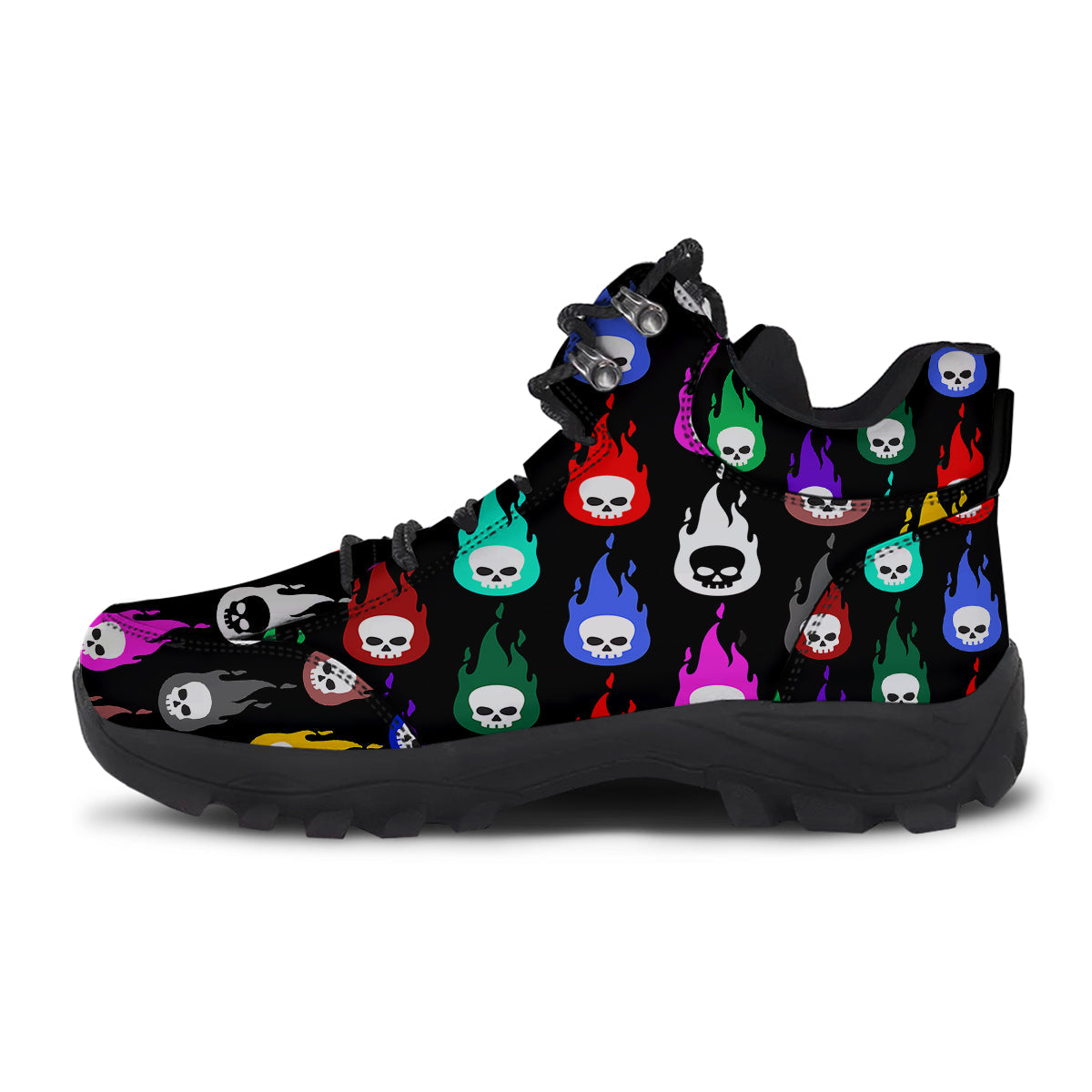 Skull Head Fire Colorful Print Pattern Hiking Shoes-grizzshop