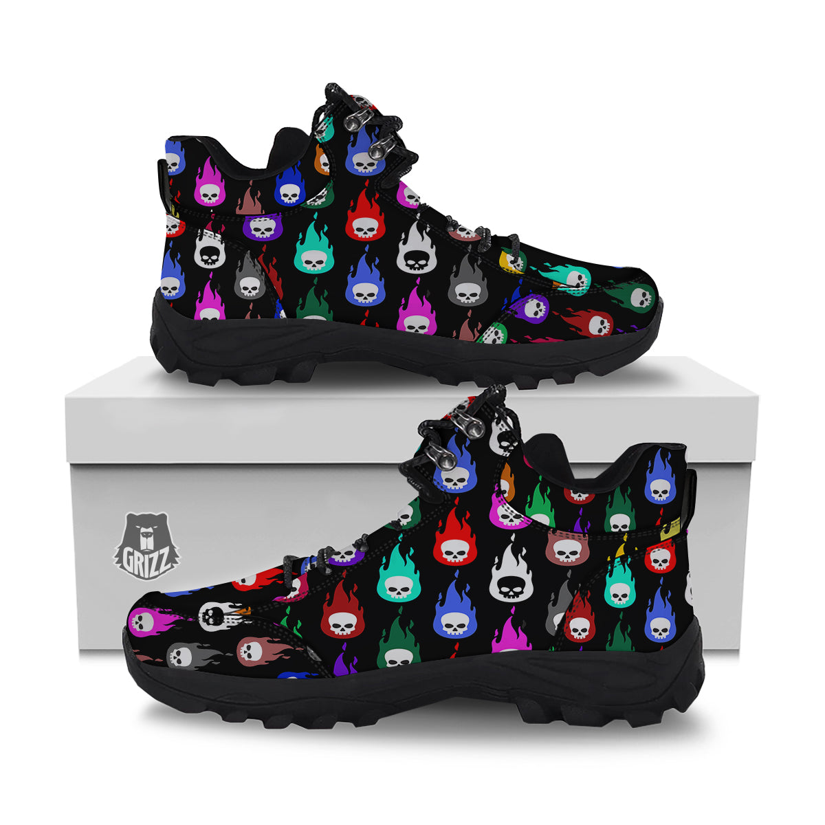 Skull Head Fire Colorful Print Pattern Hiking Shoes-grizzshop