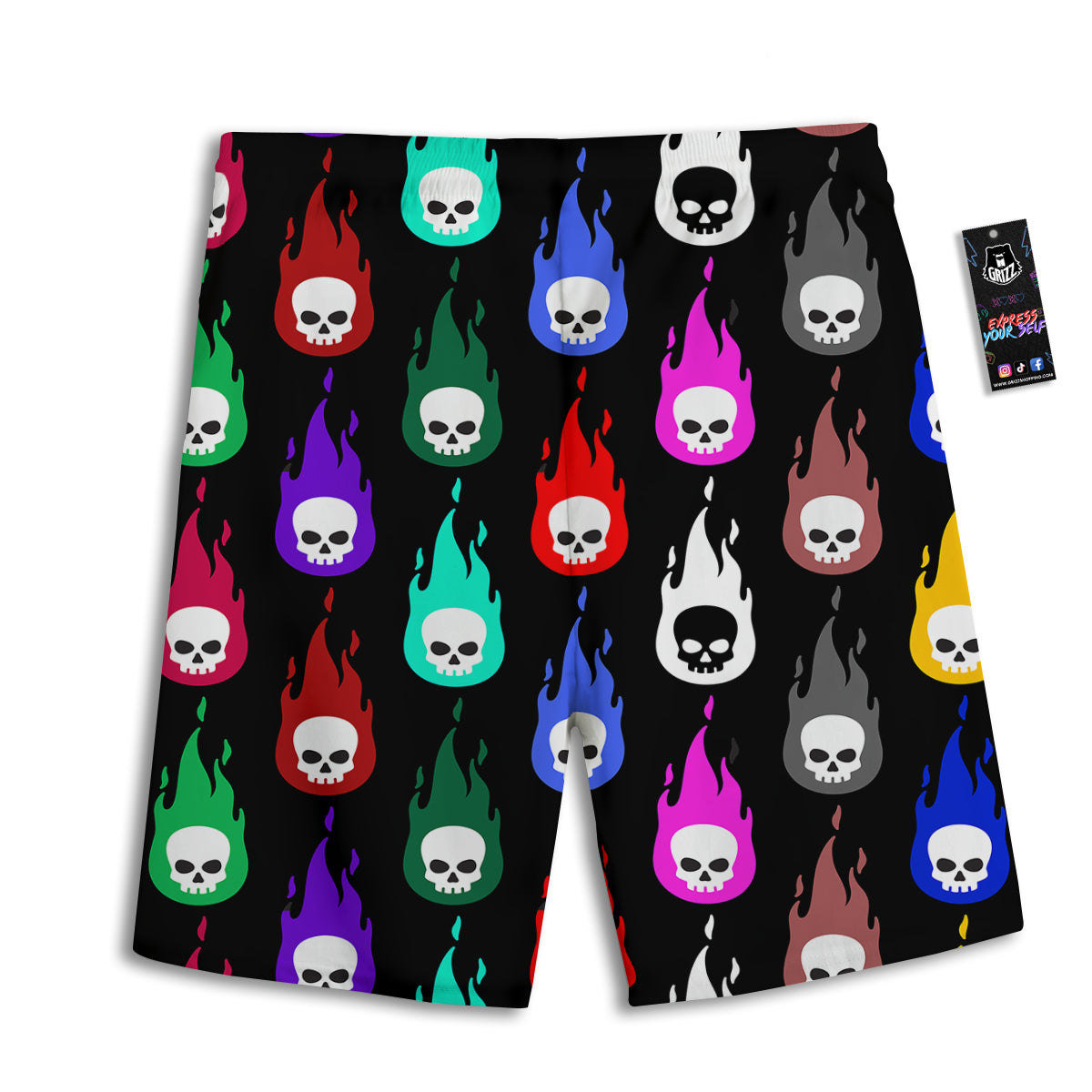 Skull Head Fire Colorful Print Pattern Men's Athletic Shorts