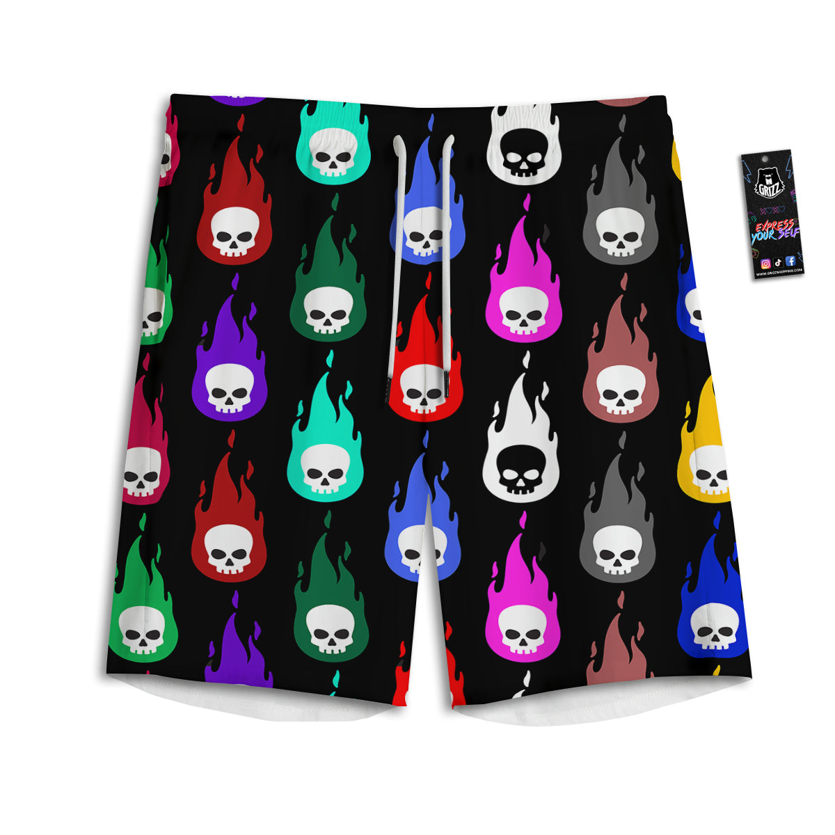 Skull Head Fire Colorful Print Pattern Men's Athletic Shorts