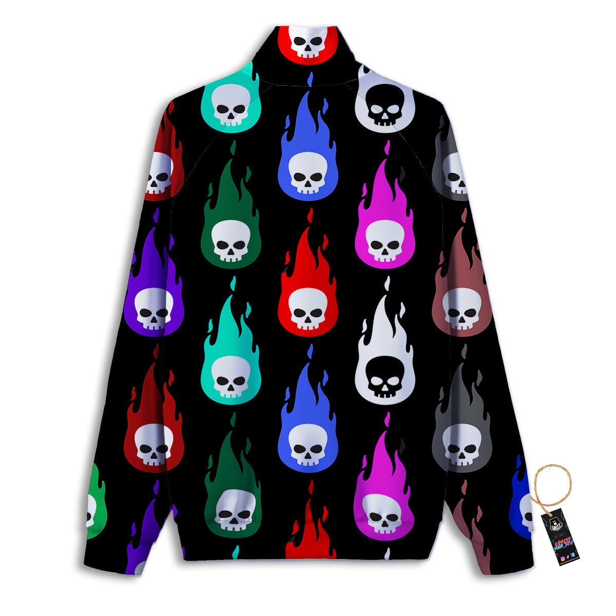 Skull Head Fire Colorful Print Pattern Track Jacket-grizzshop