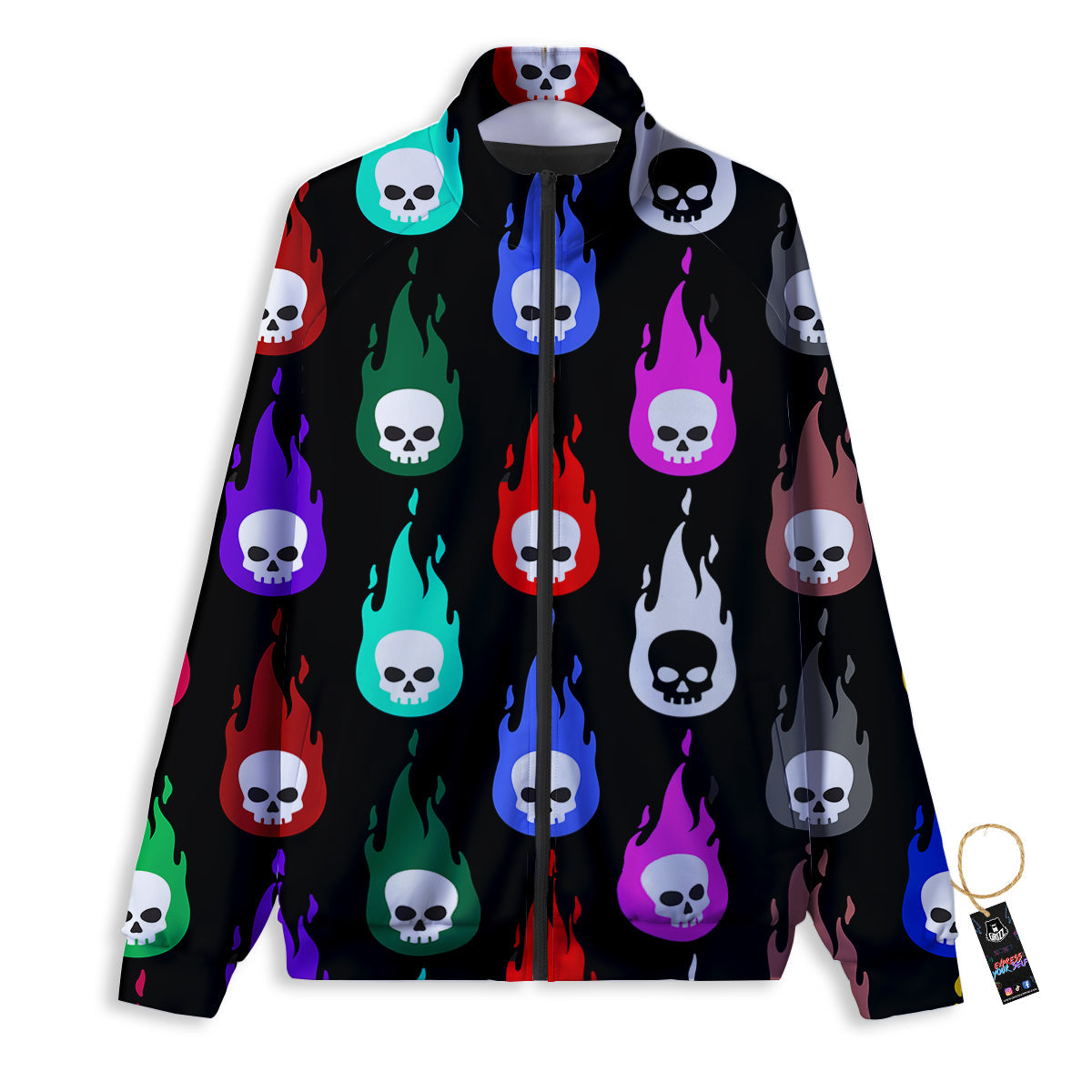 Skull Head Fire Colorful Print Pattern Track Jacket-grizzshop