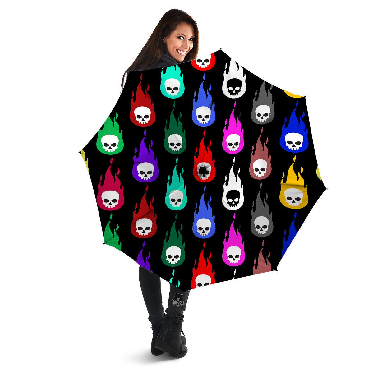 Skull Head Fire Colorful Print Pattern Umbrella-grizzshop