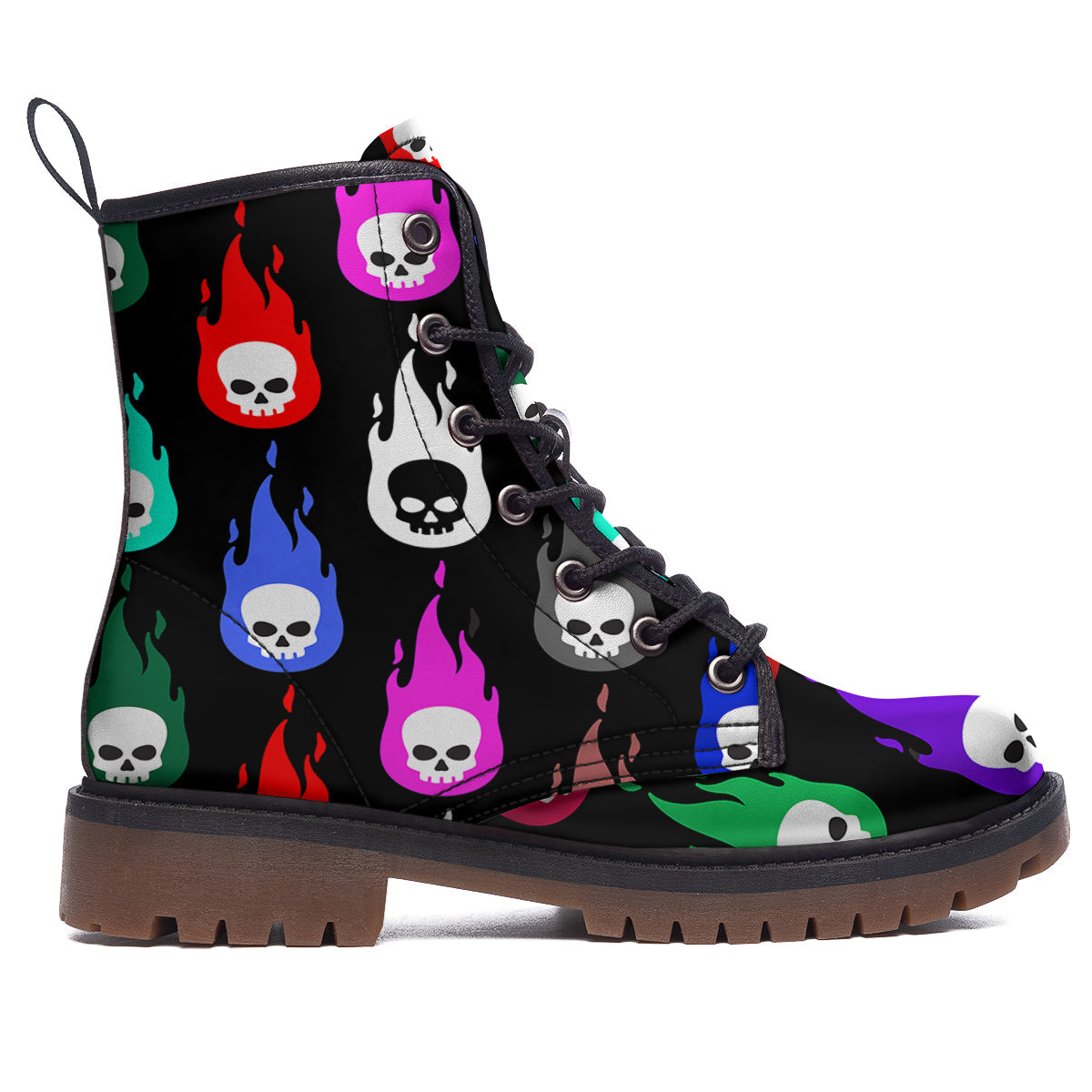 Skull Head Fire Colorful Print Pattern Work Boots-grizzshop