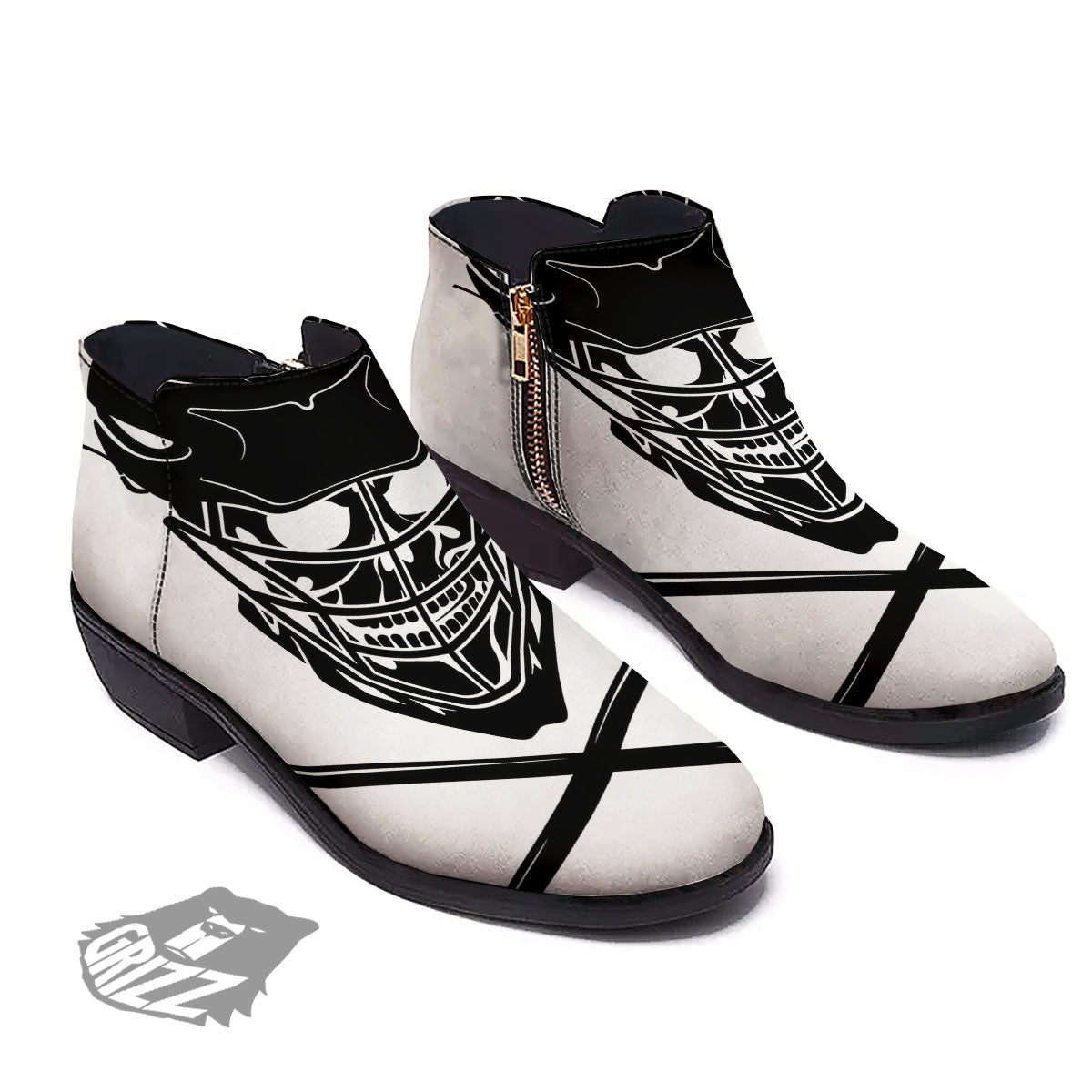 Skull Lacrosse Print Ankle Boots-grizzshop
