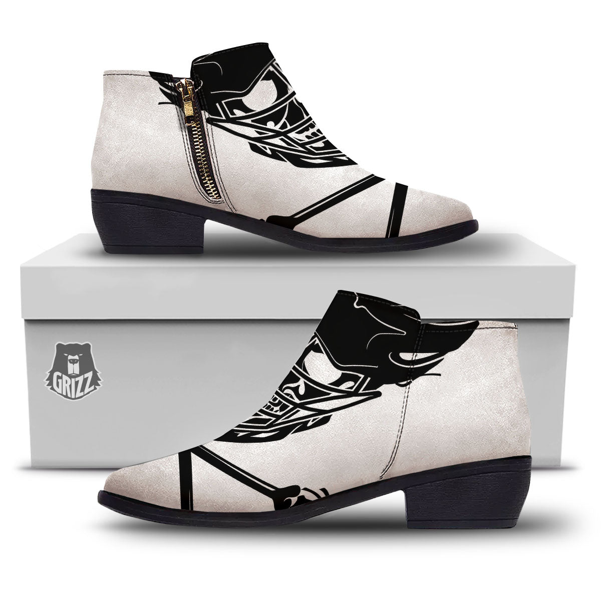 Skull Lacrosse Print Ankle Boots-grizzshop