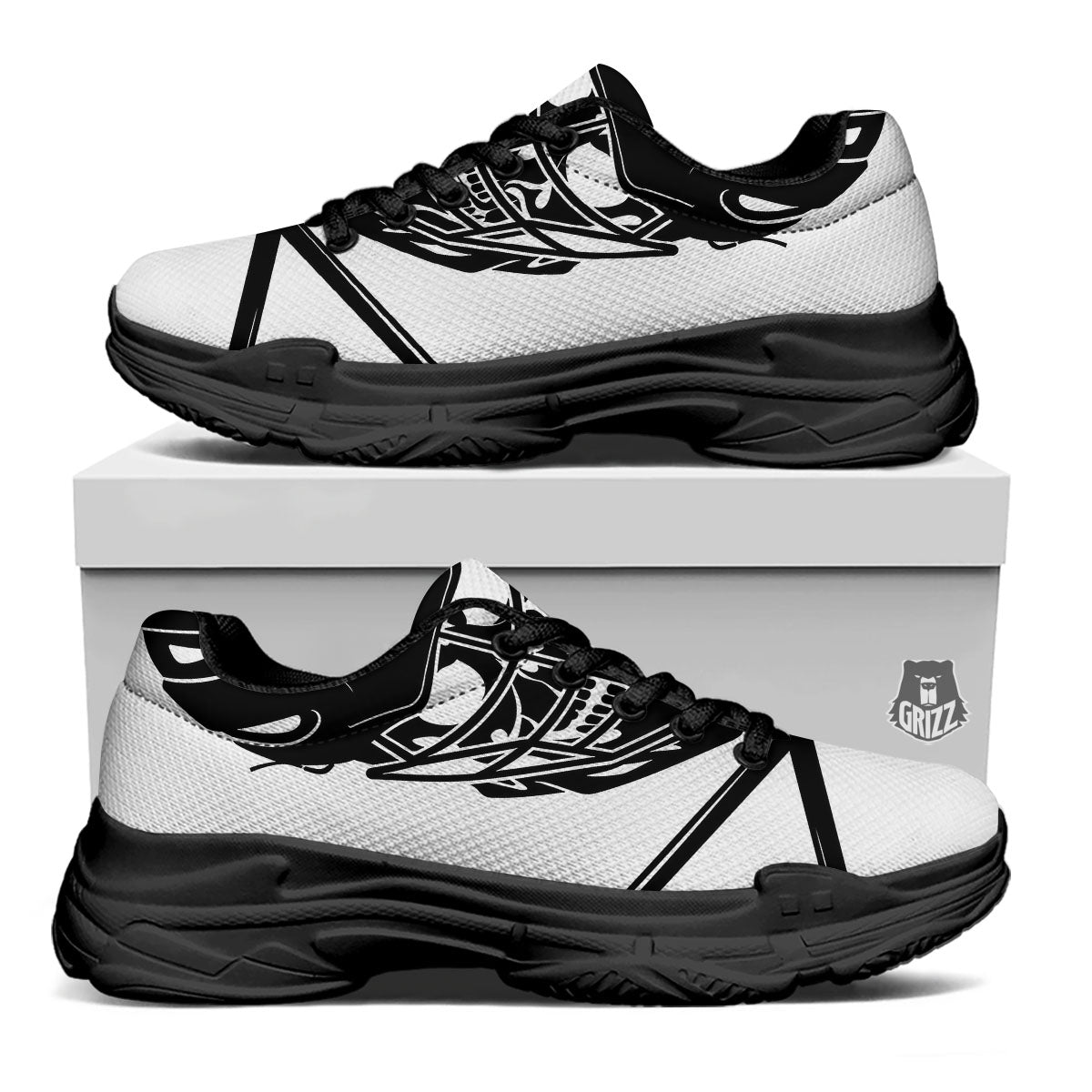 Skull Lacrosse Print Black Chunky Shoes-grizzshop