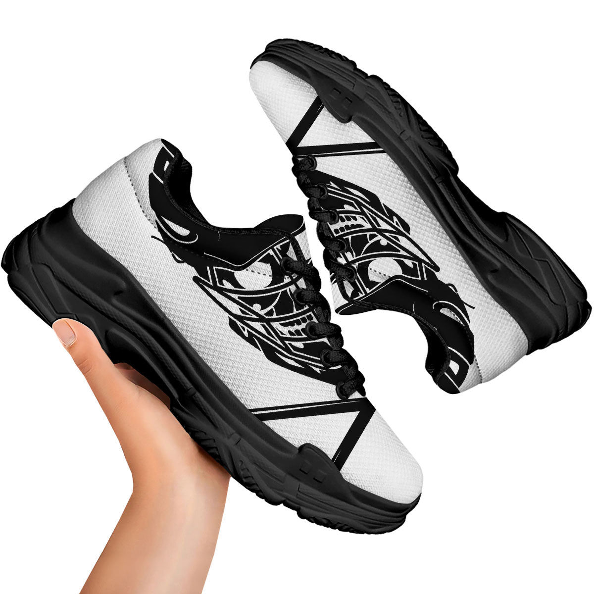 Skull Lacrosse Print Black Chunky Shoes-grizzshop