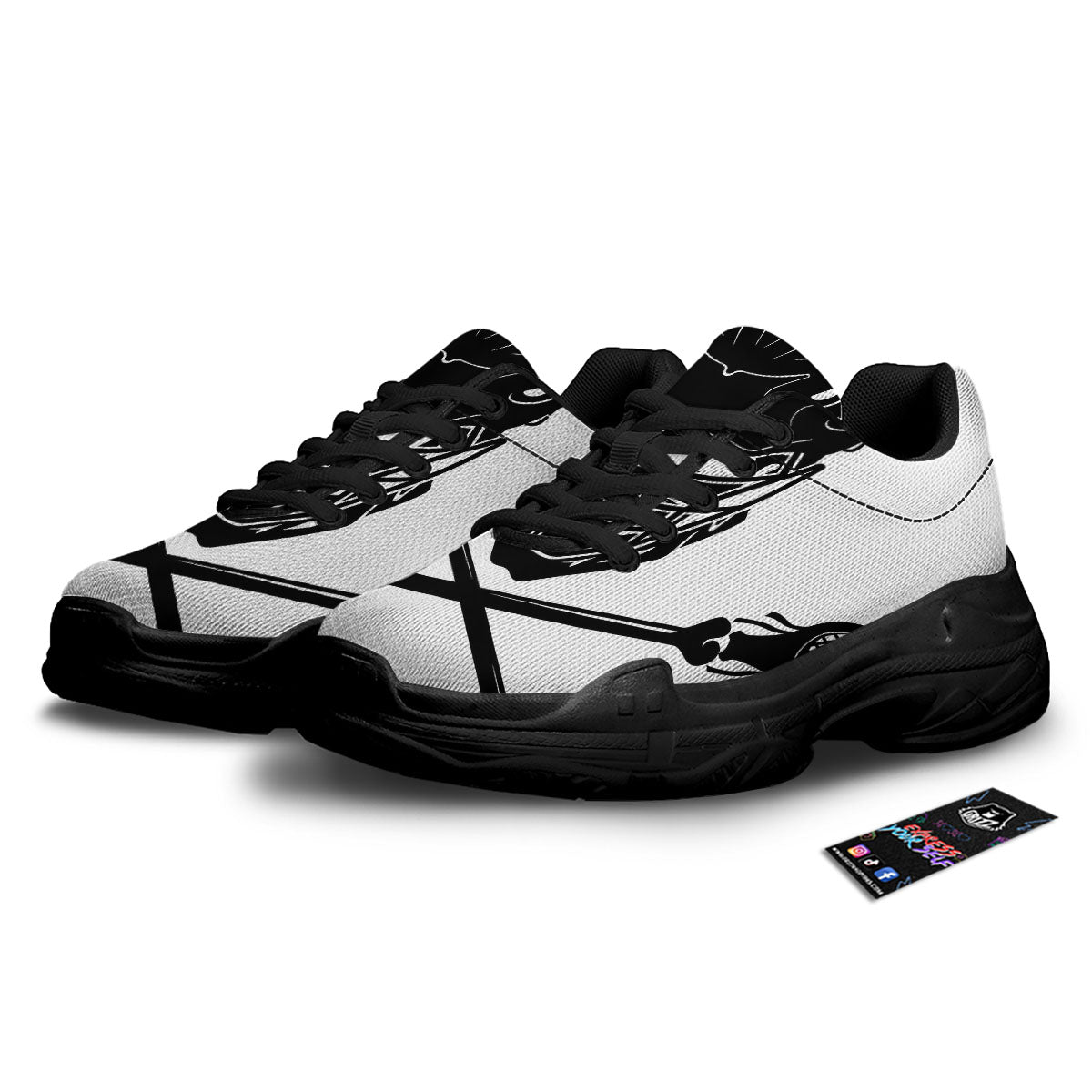 Skull Lacrosse Print Black Chunky Shoes-grizzshop