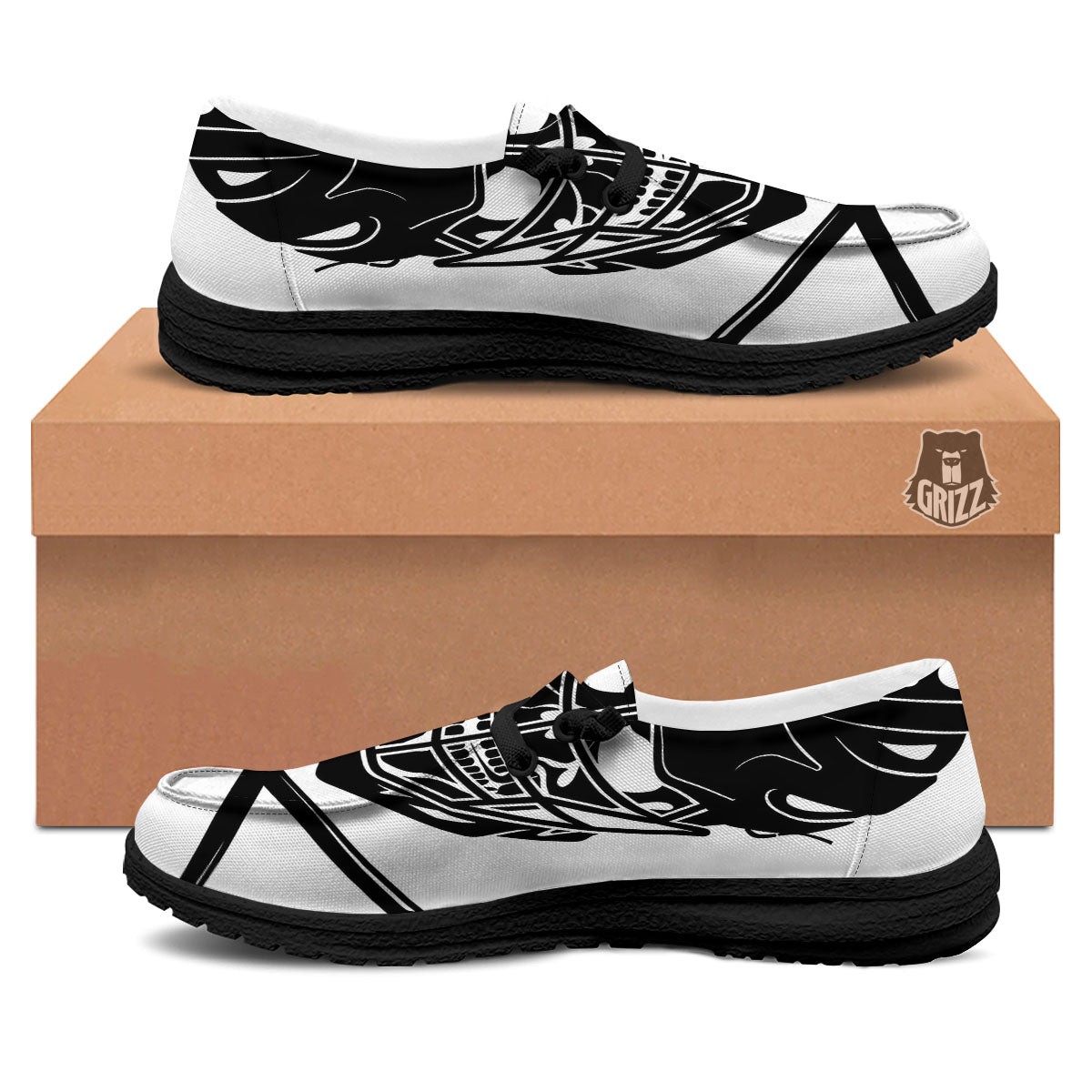 Skull Lacrosse Print Black Loafers-grizzshop