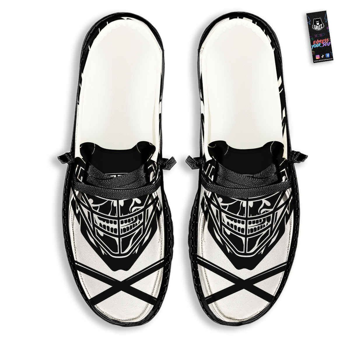 Skull Lacrosse Print Black Loafers-grizzshop