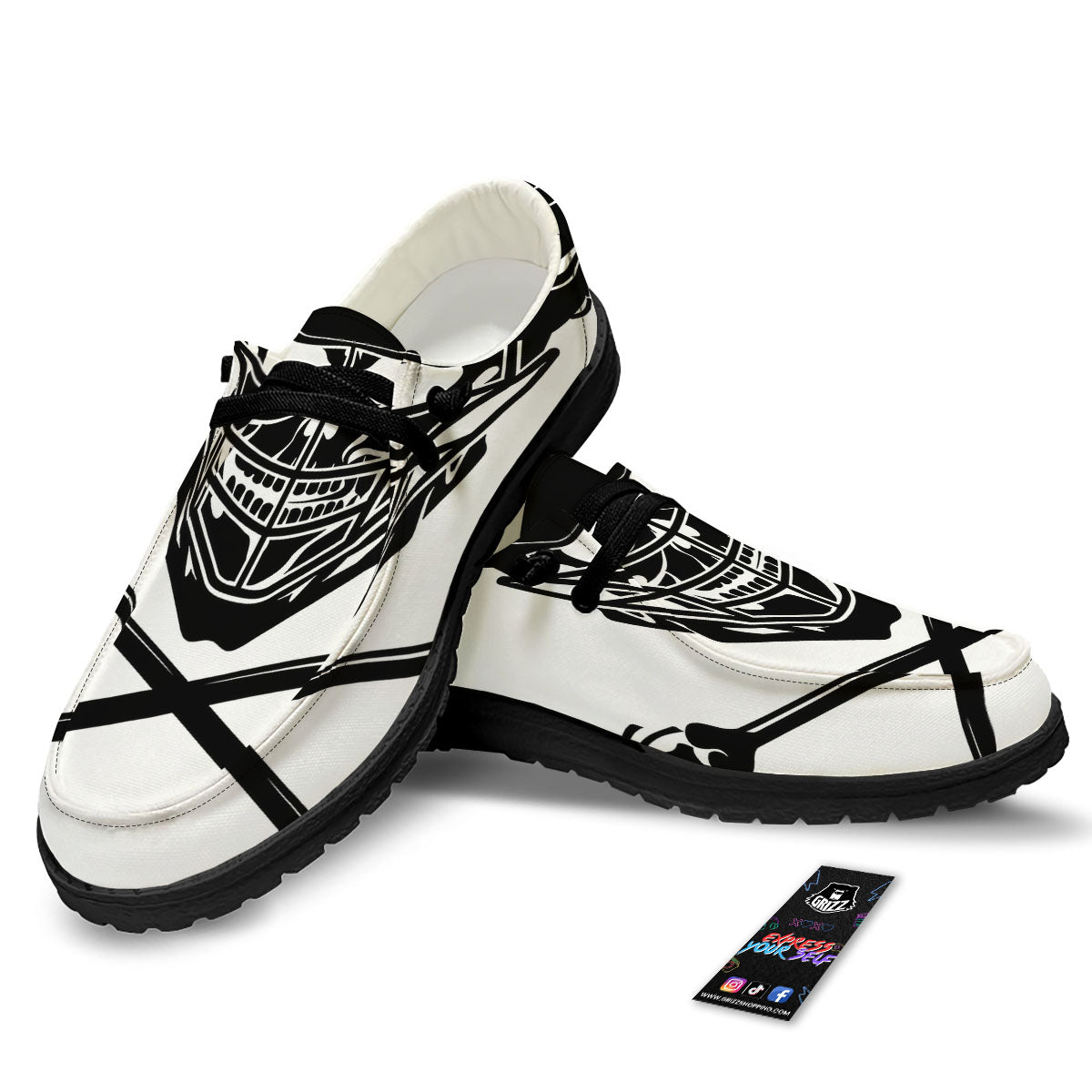 Skull Lacrosse Print Black Loafers-grizzshop