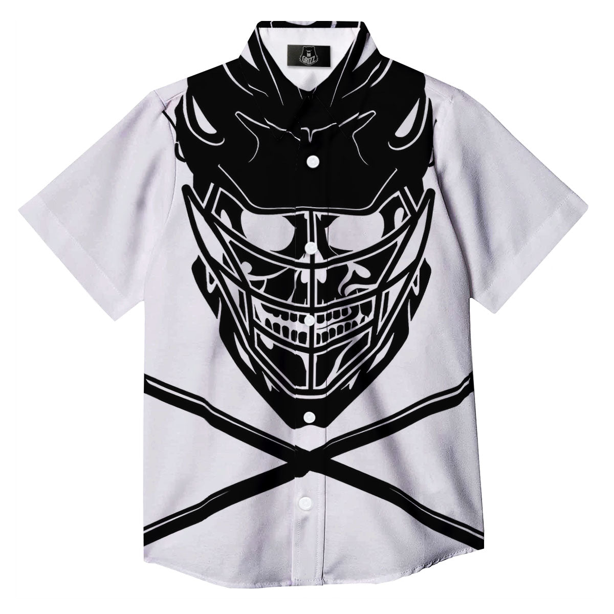 Skull Lacrosse Print Button Up Shirt-grizzshop