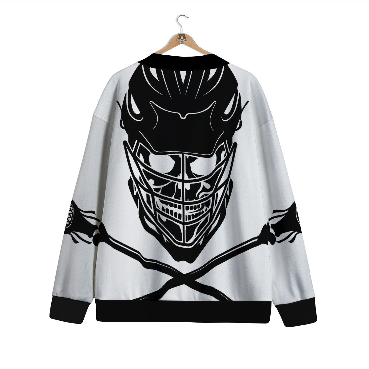 Skull Lacrosse Print Cardigan-grizzshop
