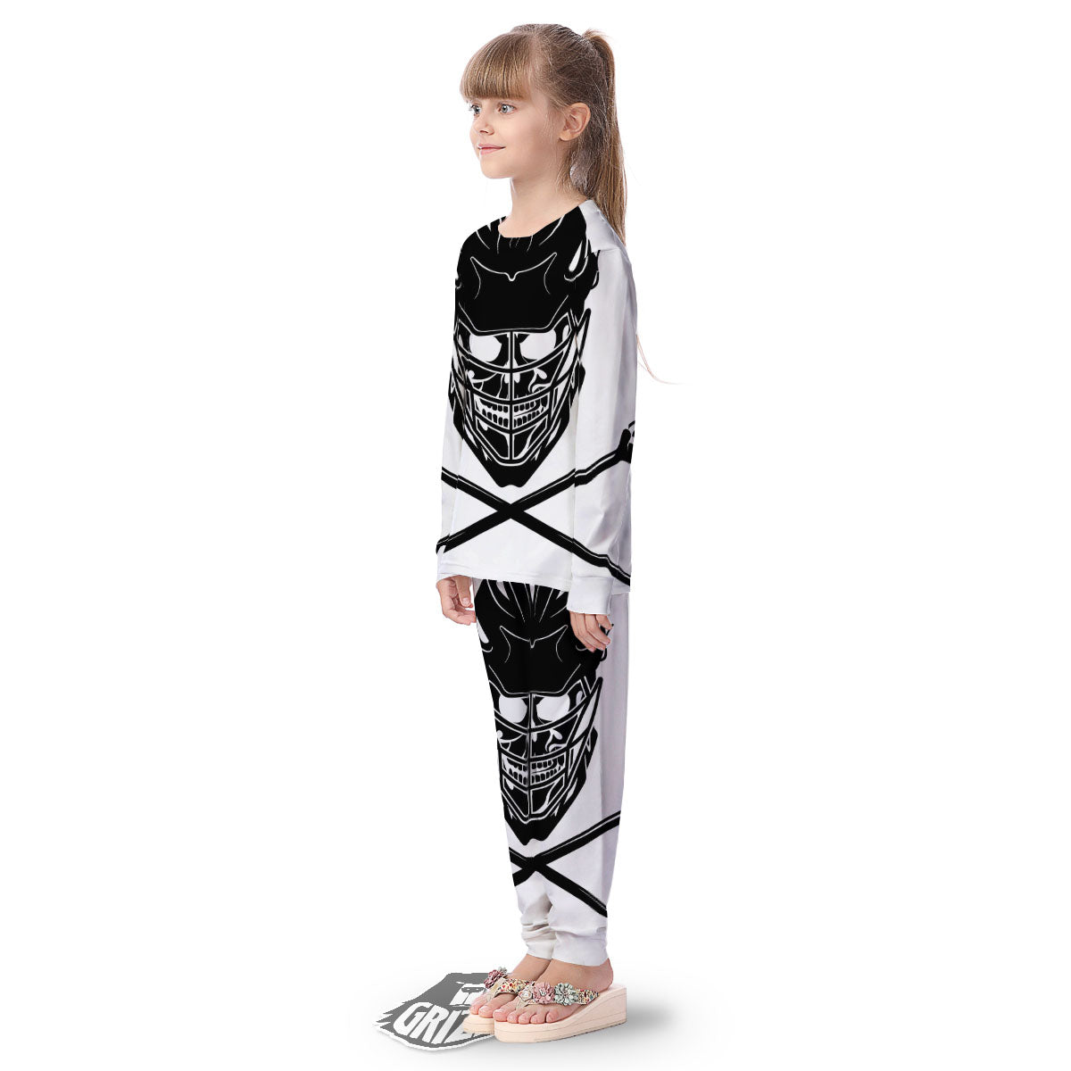 Skull Lacrosse Print Kid's Pajamas-grizzshop