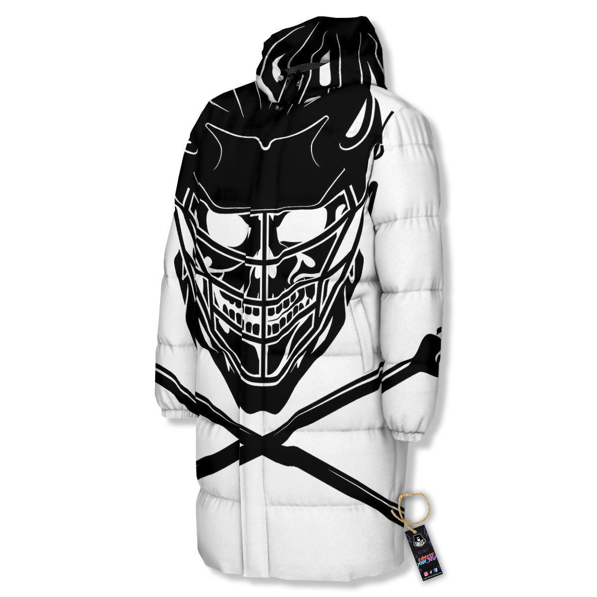 Skull Lacrosse Print Long Down Jacket-grizzshop