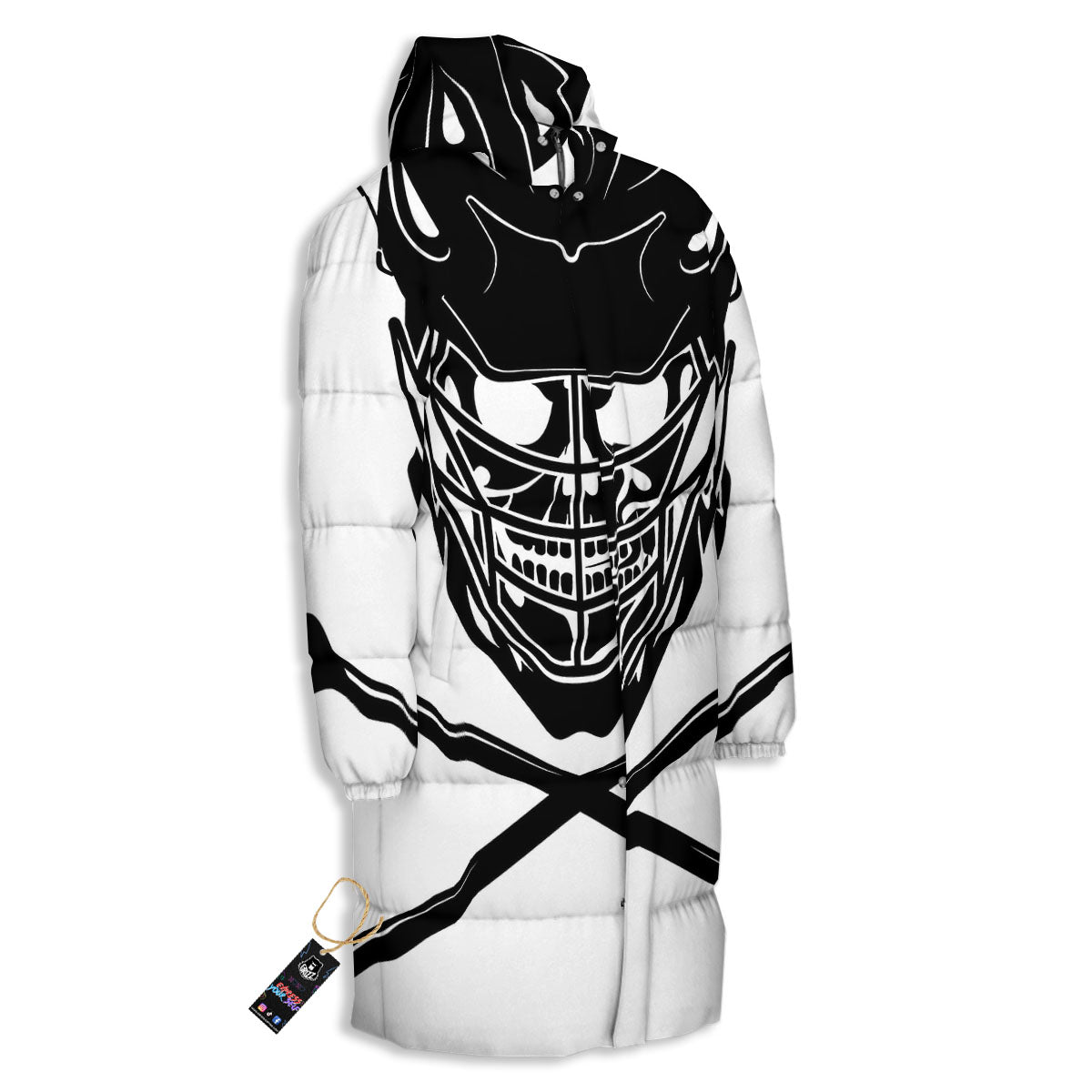 Skull Lacrosse Print Long Down Jacket-grizzshop