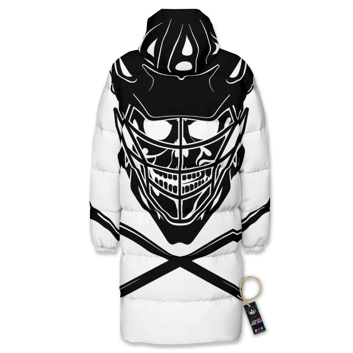 Skull Lacrosse Print Long Down Jacket-grizzshop