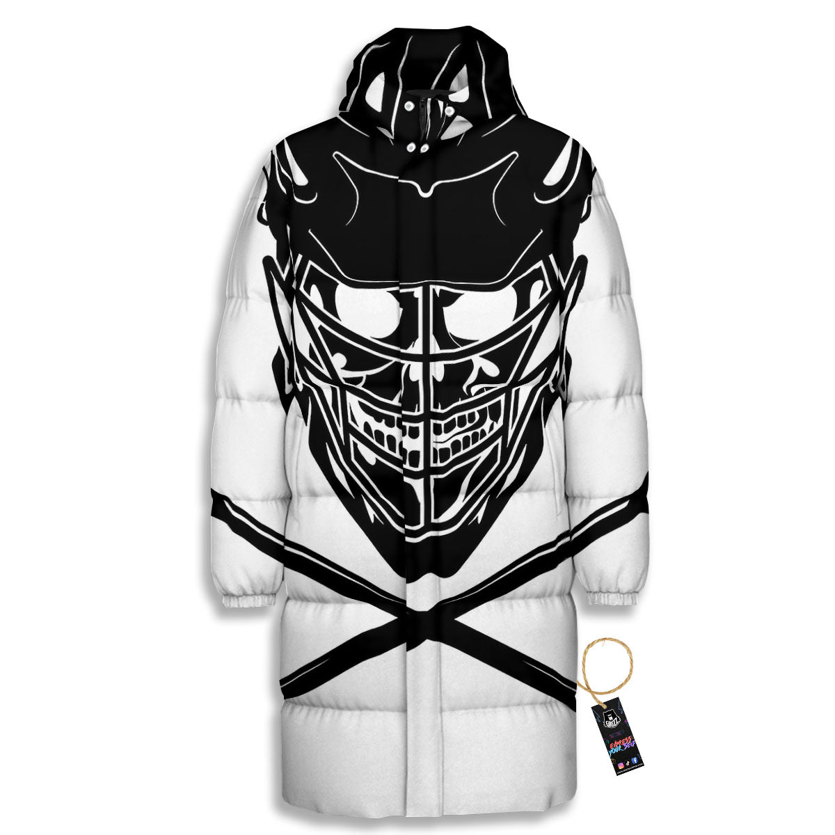 Skull Lacrosse Print Long Down Jacket-grizzshop