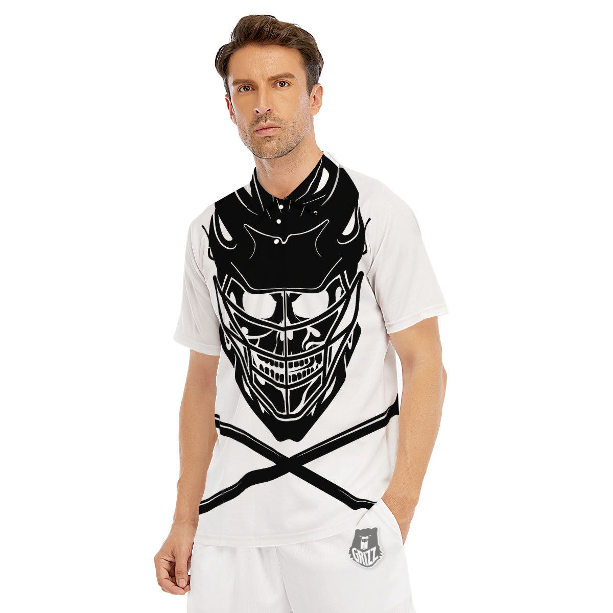 Skull Lacrosse Print Men's Golf Shirts-grizzshop