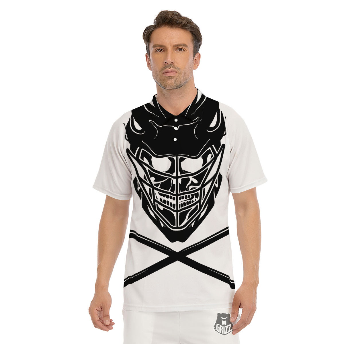Skull Lacrosse Print Men's Golf Shirts-grizzshop