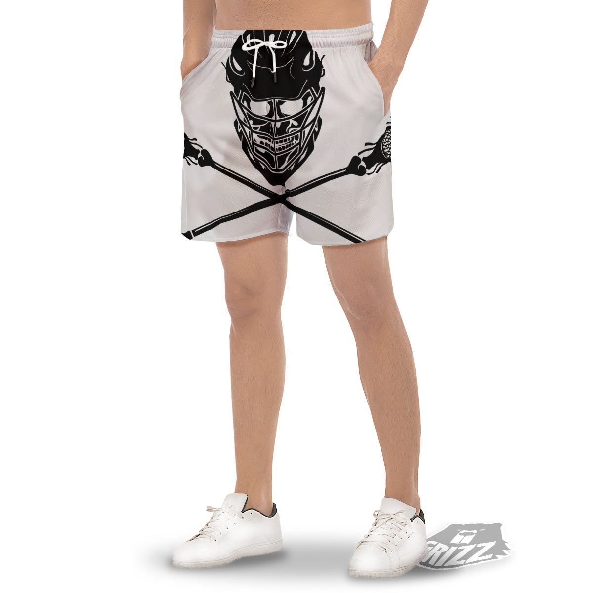 Skull Lacrosse Print Men's Gym Shorts-grizzshop