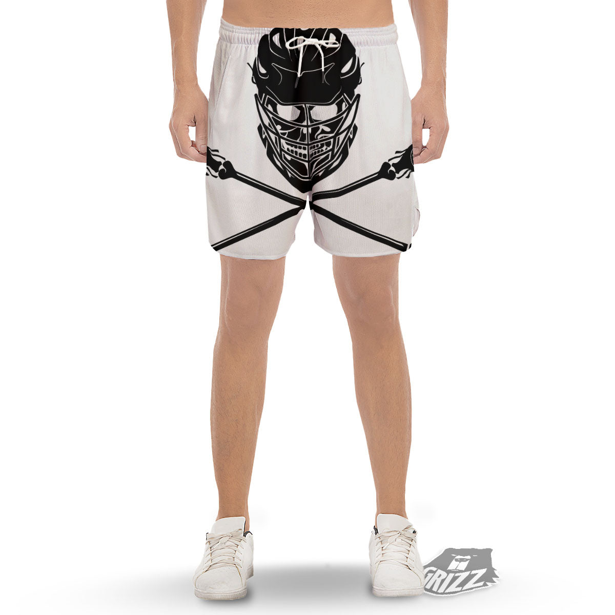 Skull Lacrosse Print Men's Gym Shorts-grizzshop