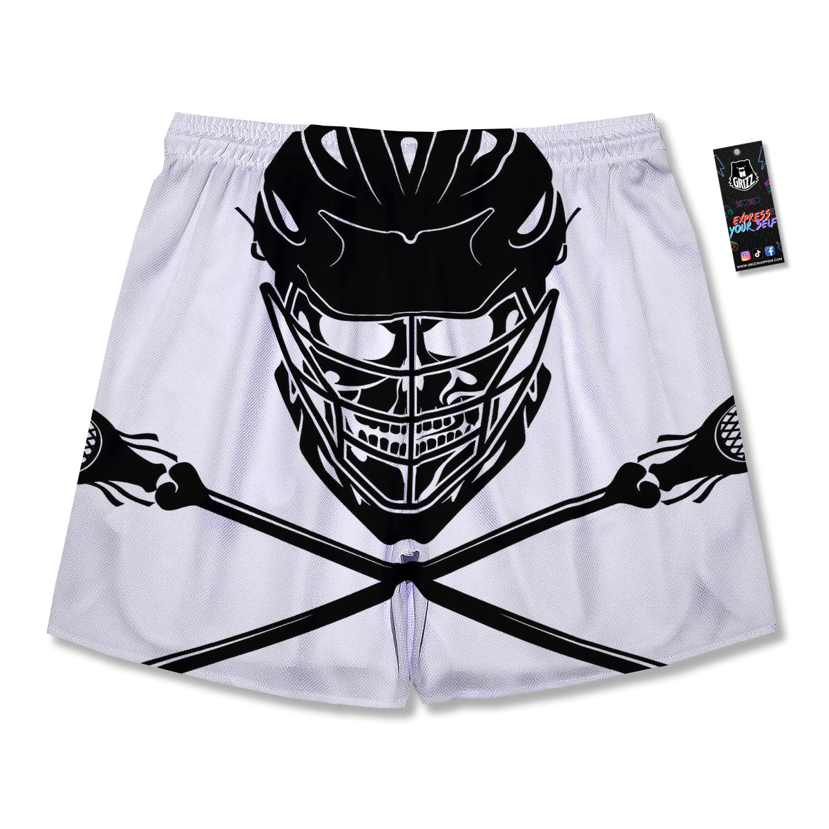 Skull Lacrosse Print Men's Running Shorts-grizzshop