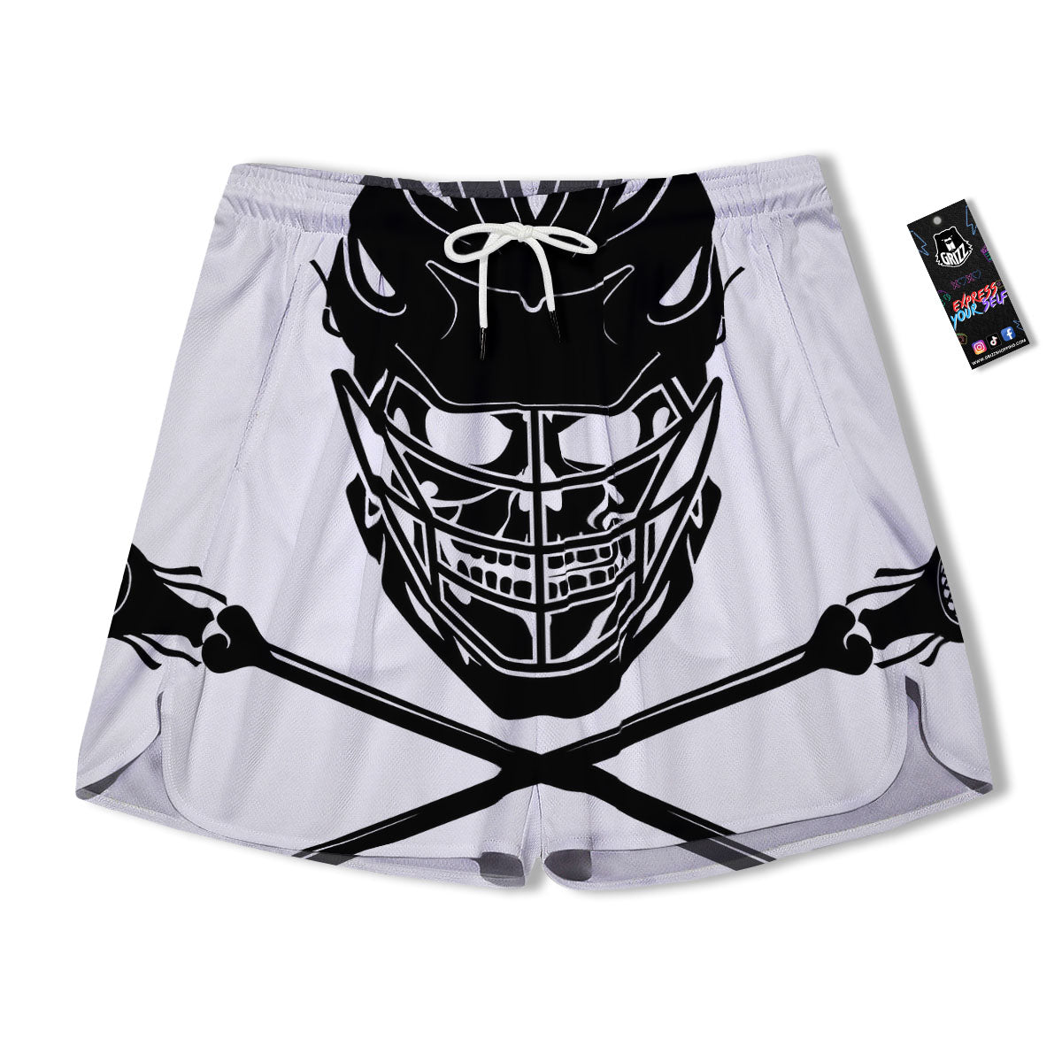 Skull Lacrosse Print Men's Running Shorts-grizzshop