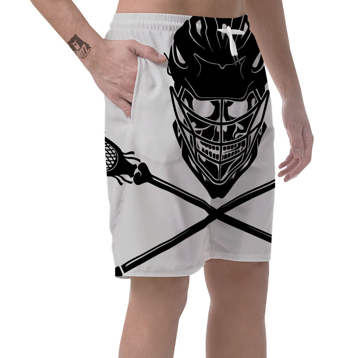 Skull Lacrosse Print Men's Shorts-grizzshop