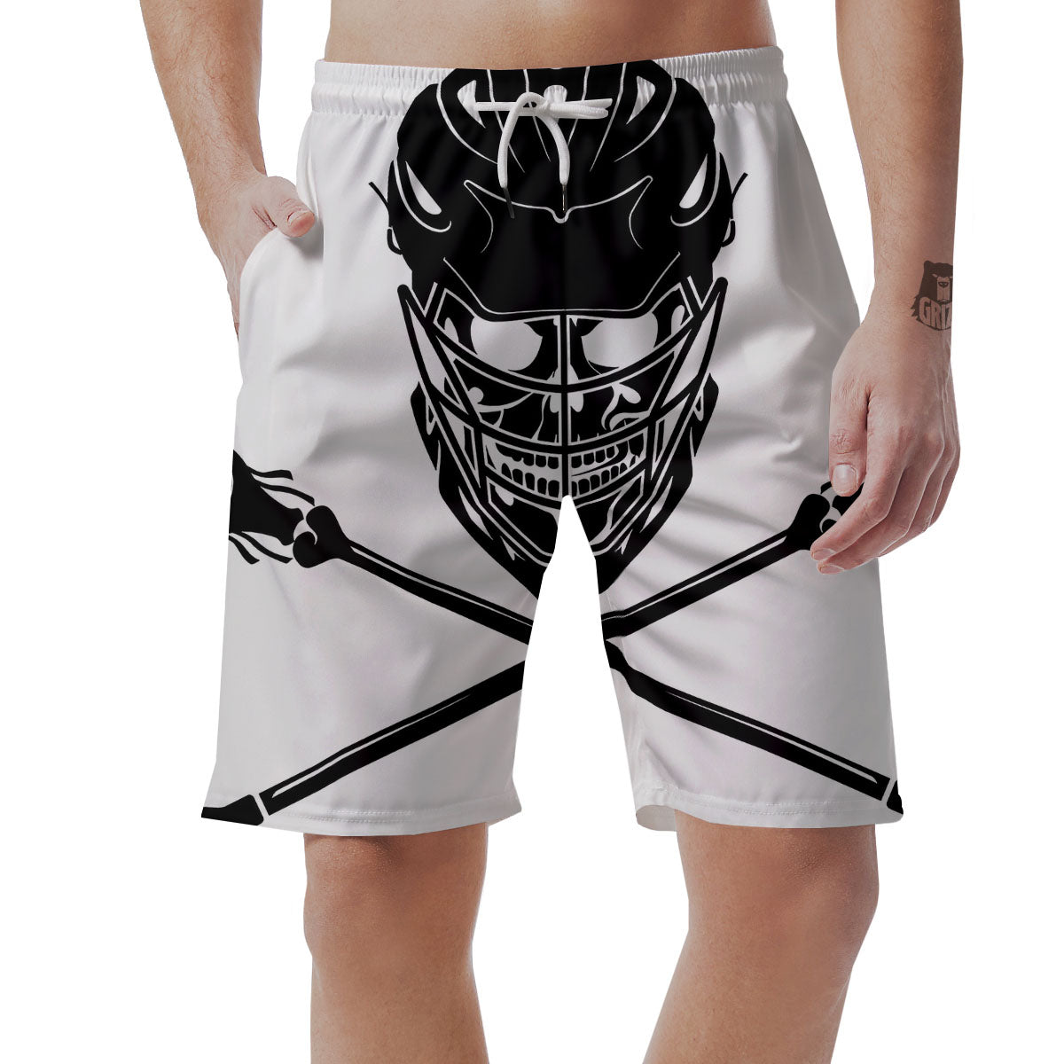 Skull Lacrosse Print Men's Shorts-grizzshop
