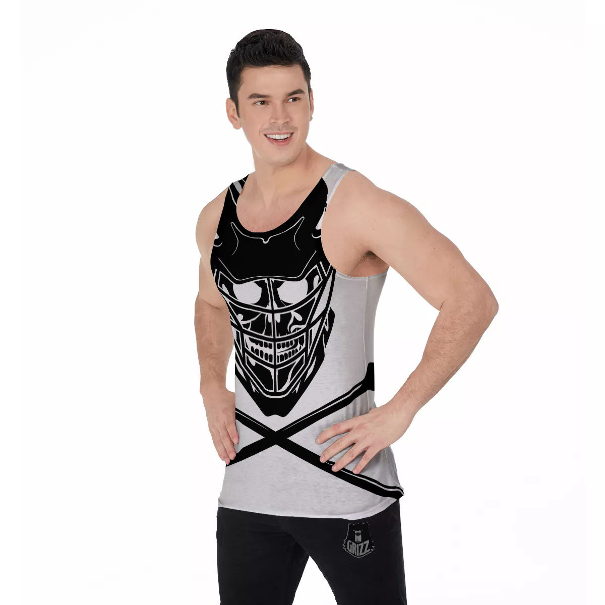 Skull Lacrosse Print Men's Tank Top-grizzshop