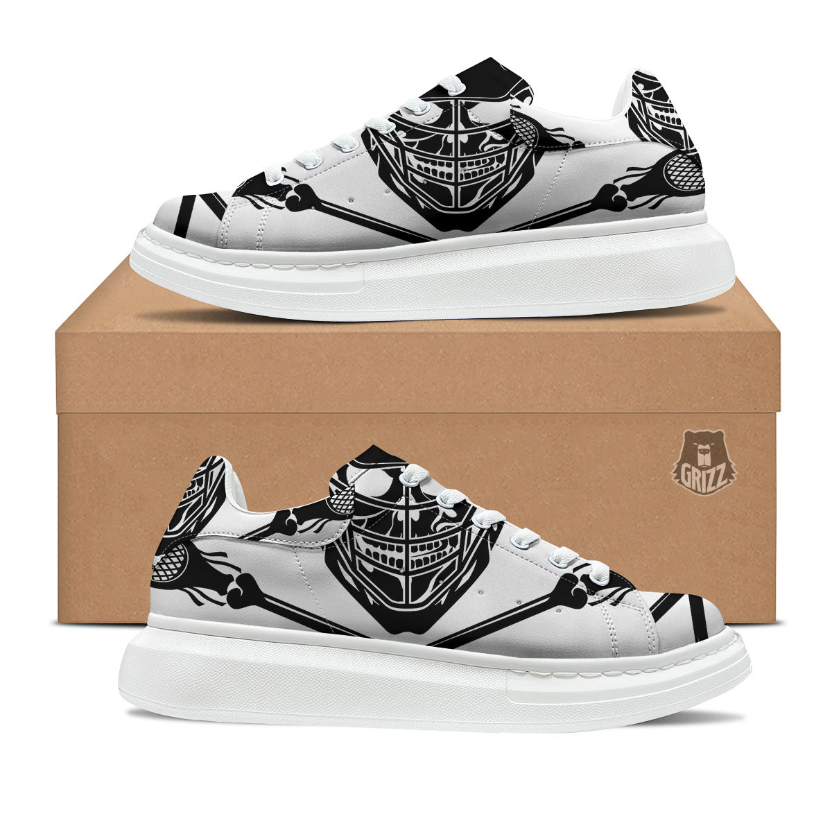Skull Lacrosse Print Platform Shoes-grizzshop