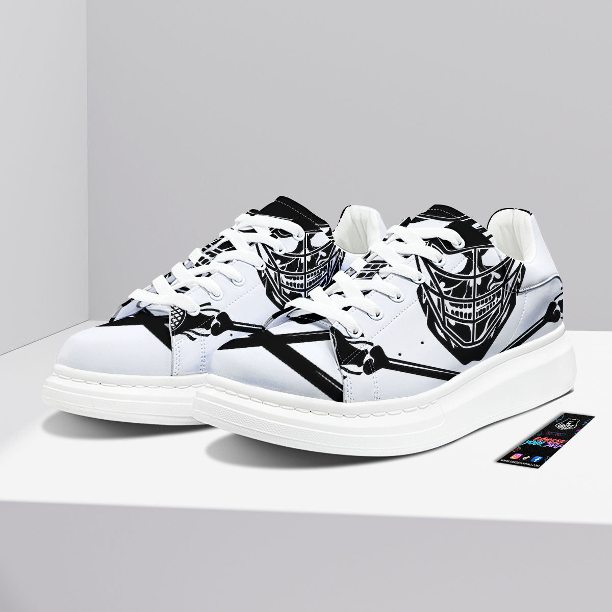 Skull Lacrosse Print Platform Shoes-grizzshop