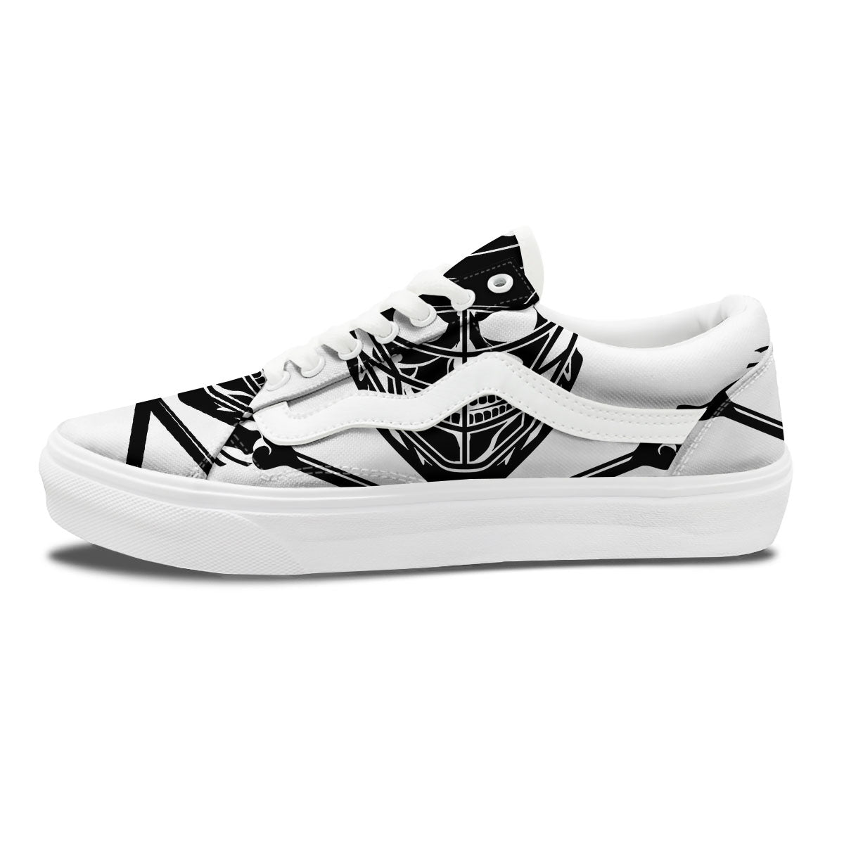 Skull Lacrosse Print Skate Shoes-grizzshop