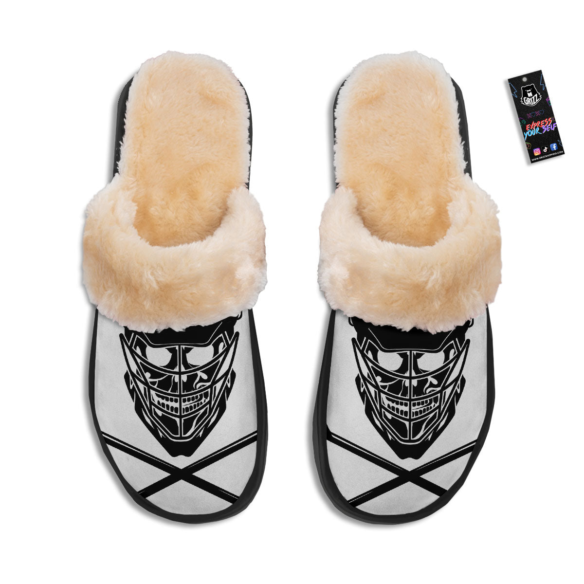 Skull Lacrosse Print Slippers-grizzshop
