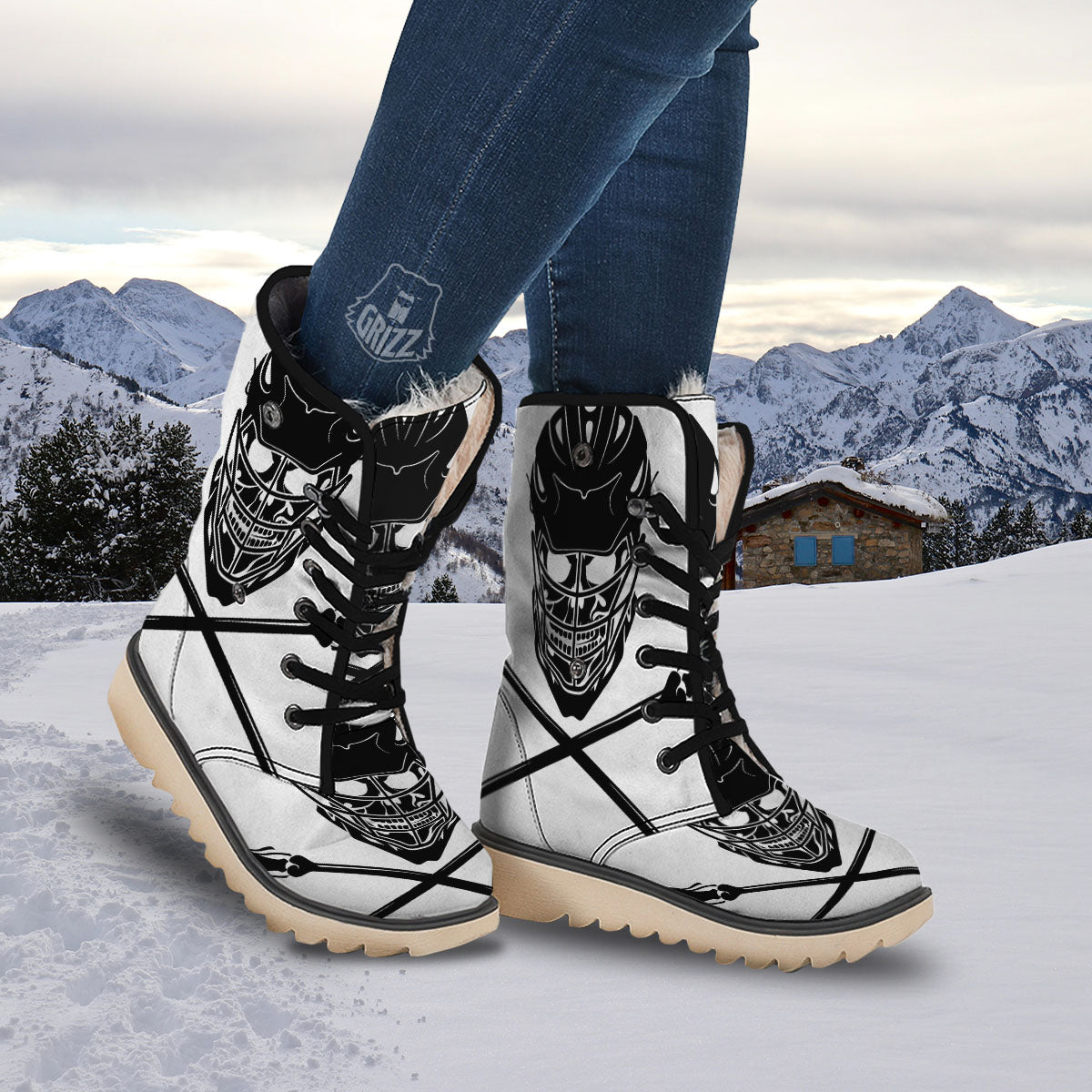Skull Lacrosse Print Snow Boots-grizzshop