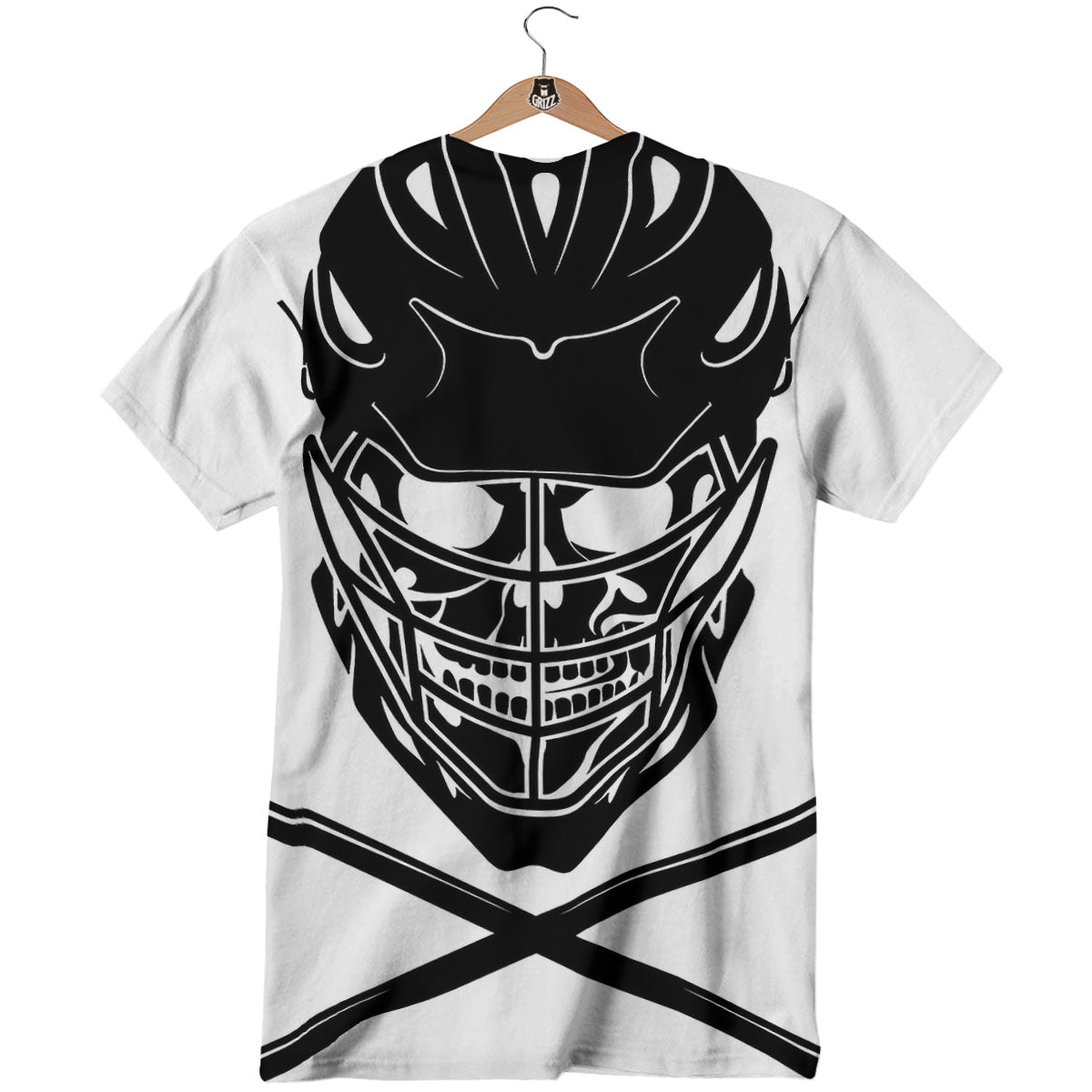 Skull Lacrosse Print T-Shirt-grizzshop