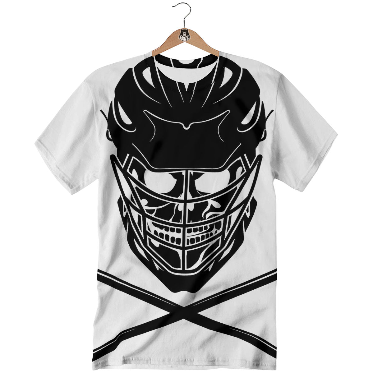 Skull Lacrosse Print T-Shirt-grizzshop