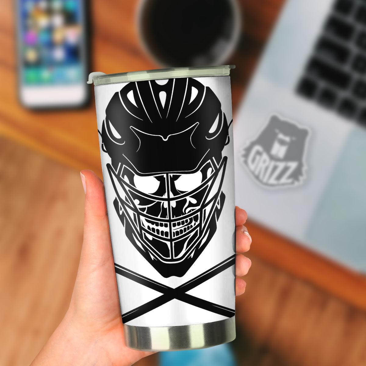 Skull Lacrosse Print Tumbler-grizzshop