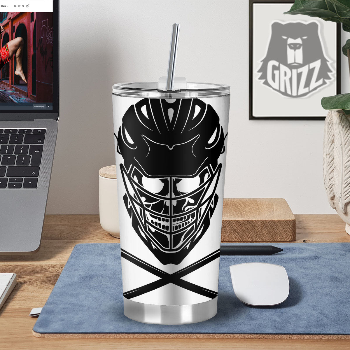 Skull Lacrosse Print Tumbler-grizzshop