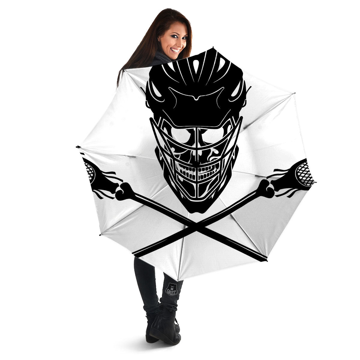 Skull Lacrosse Print Umbrella-grizzshop