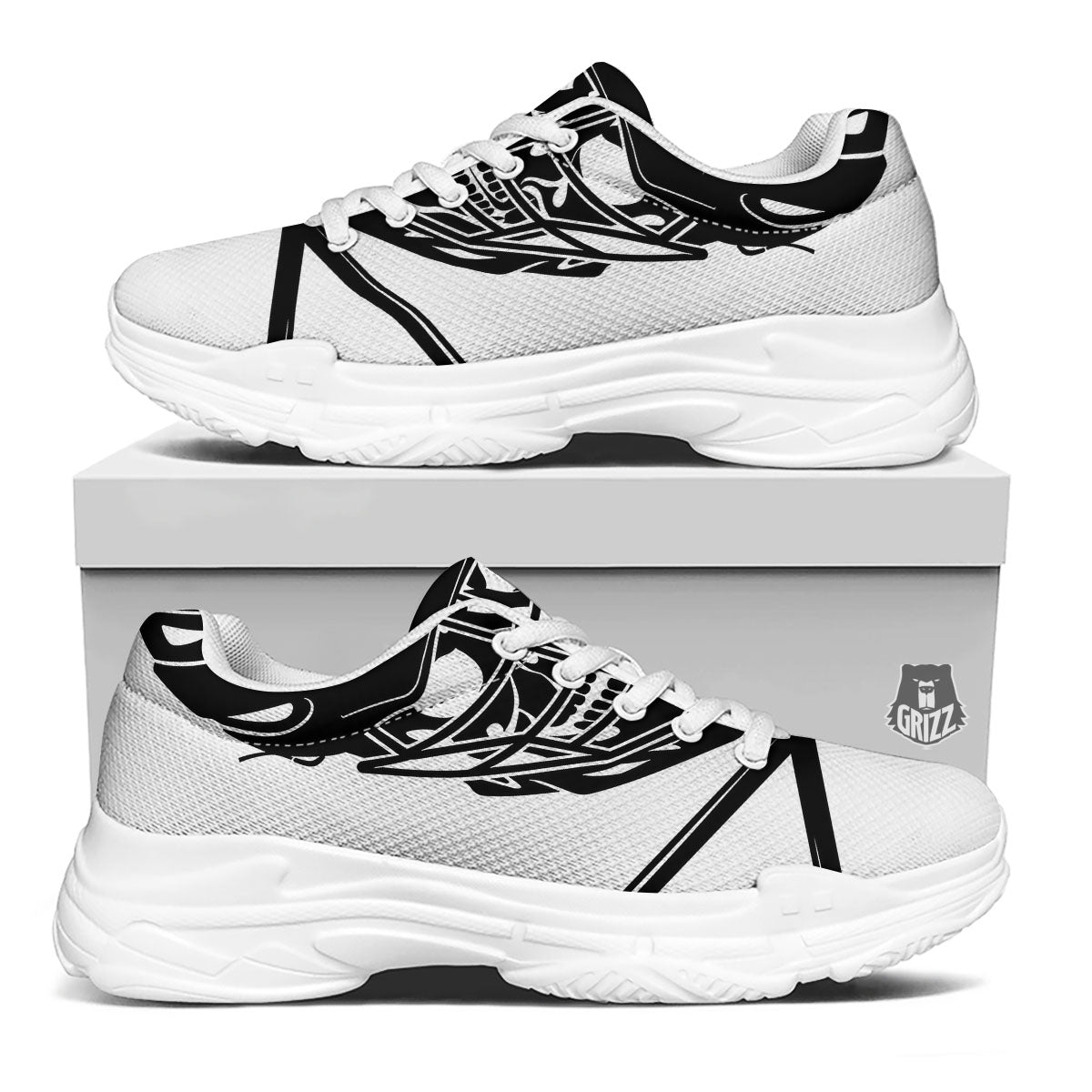 Skull Lacrosse Print White Chunky Shoes-grizzshop